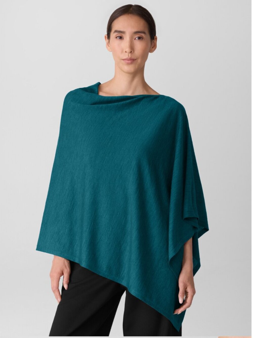EILEEN FISHER Superfine Merino Poncho in Regenerative Wool Basic Length Teal O/S